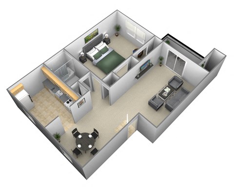 Floor plan for 1 bed, 1 bath, 603 sqft